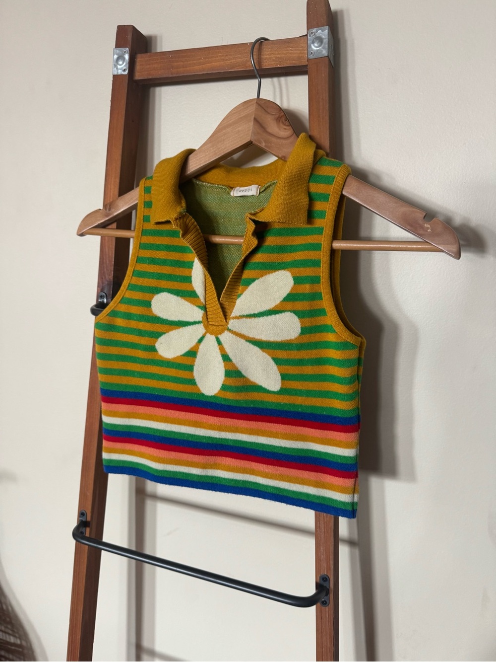 debut Striped Daisy Knit Polo Tank in Mustard & Multicolor
